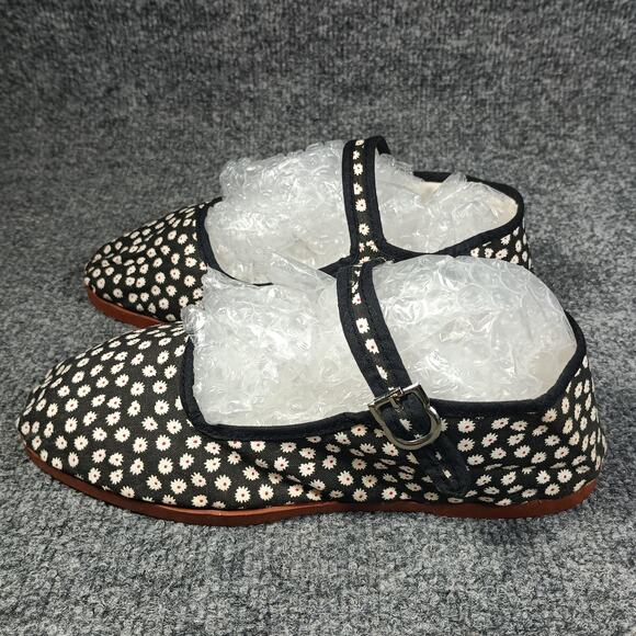 Hao Yu Mary Jane Shoes Womens Size 7 Black White Floral Daisy Print Strap China - Picture 4 of 9